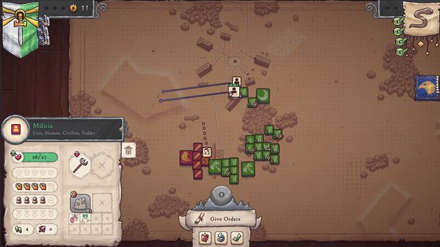Battle map: Militia unit card and orders for the troop blocks