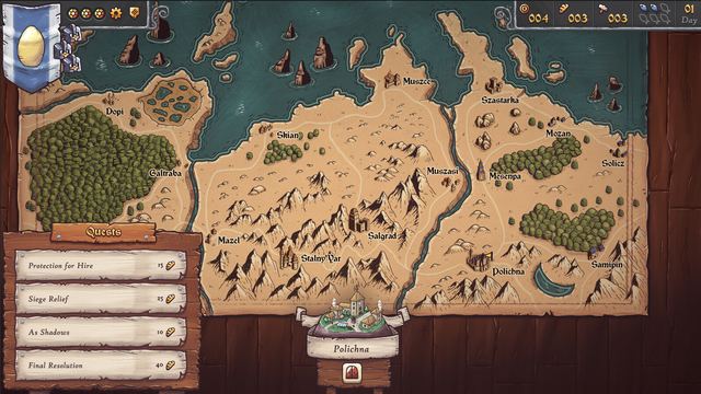 World map of the campaign with quests and towns