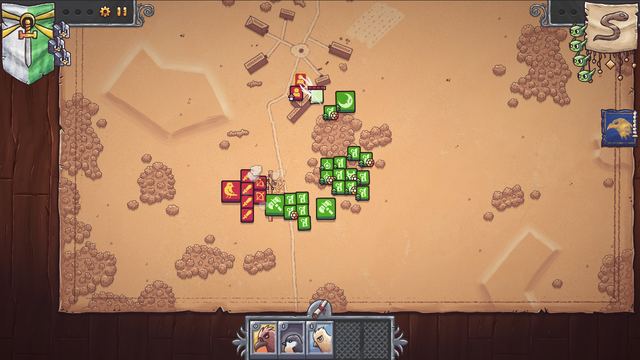 Two armies closing in on a village on the tactical map